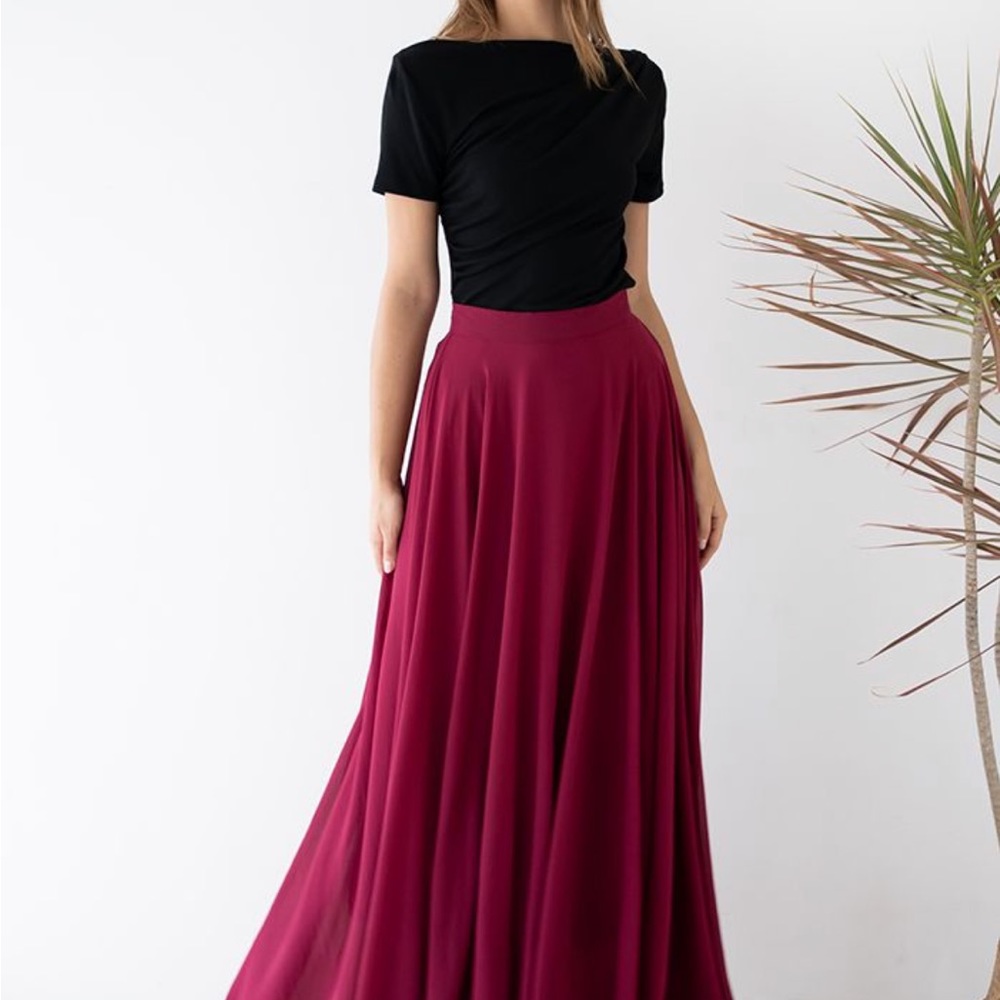 Wine Chiffon Maxi Skirt
